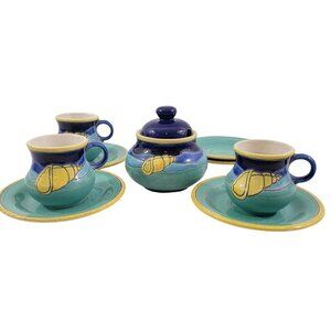 Vintage Hand Painted Ecuadorian Artesian Ceramic Cup Saucer & Sugar Bowl Set